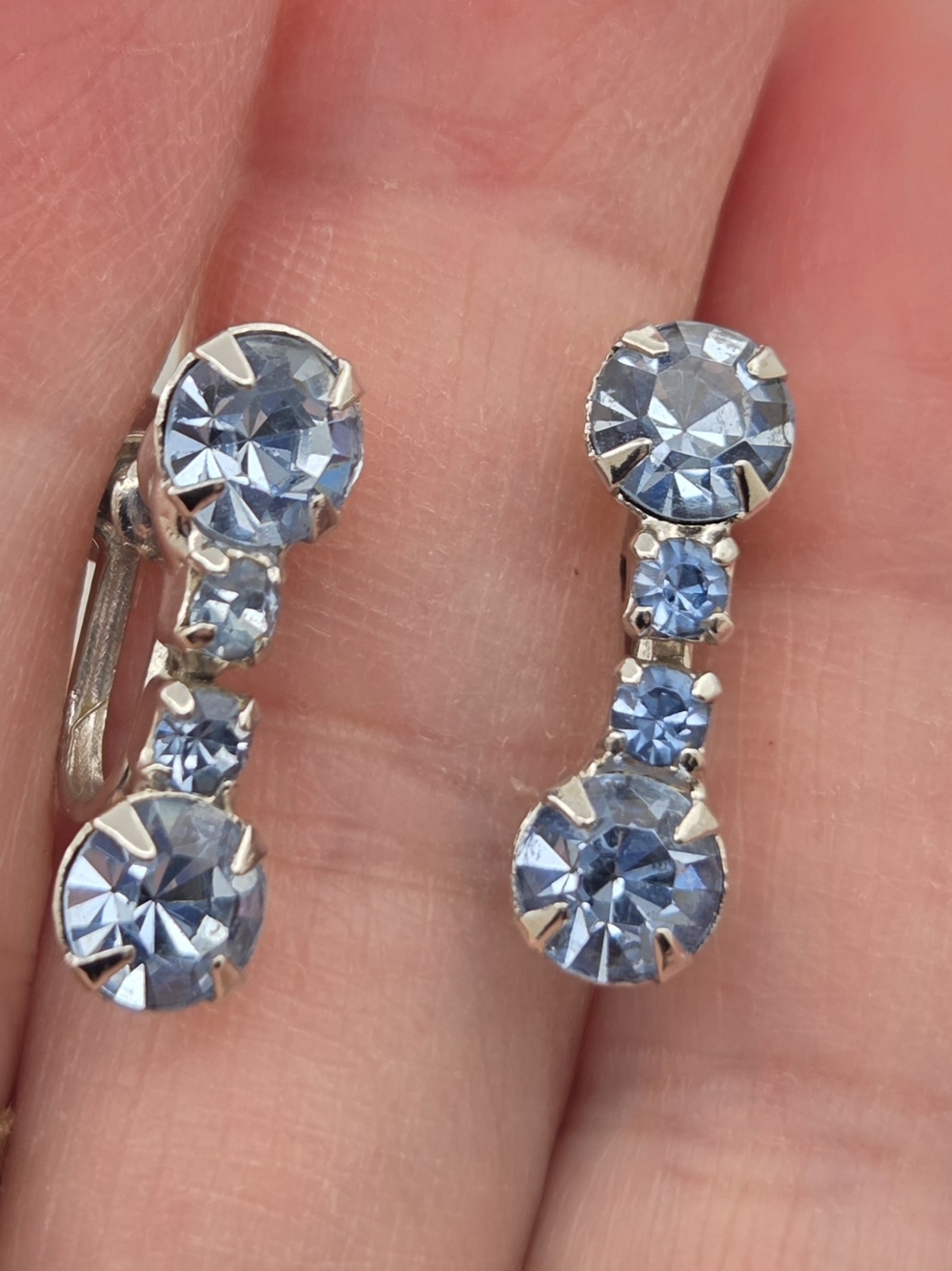 Vintage Mid-Century Blue Rhinestone Screw-Back Earrings